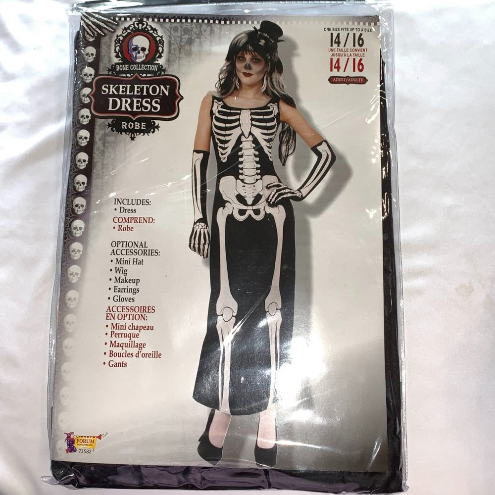 Skeleton Long Dress Costume Forum Novelties Bone Collection OS up to Size 14/16